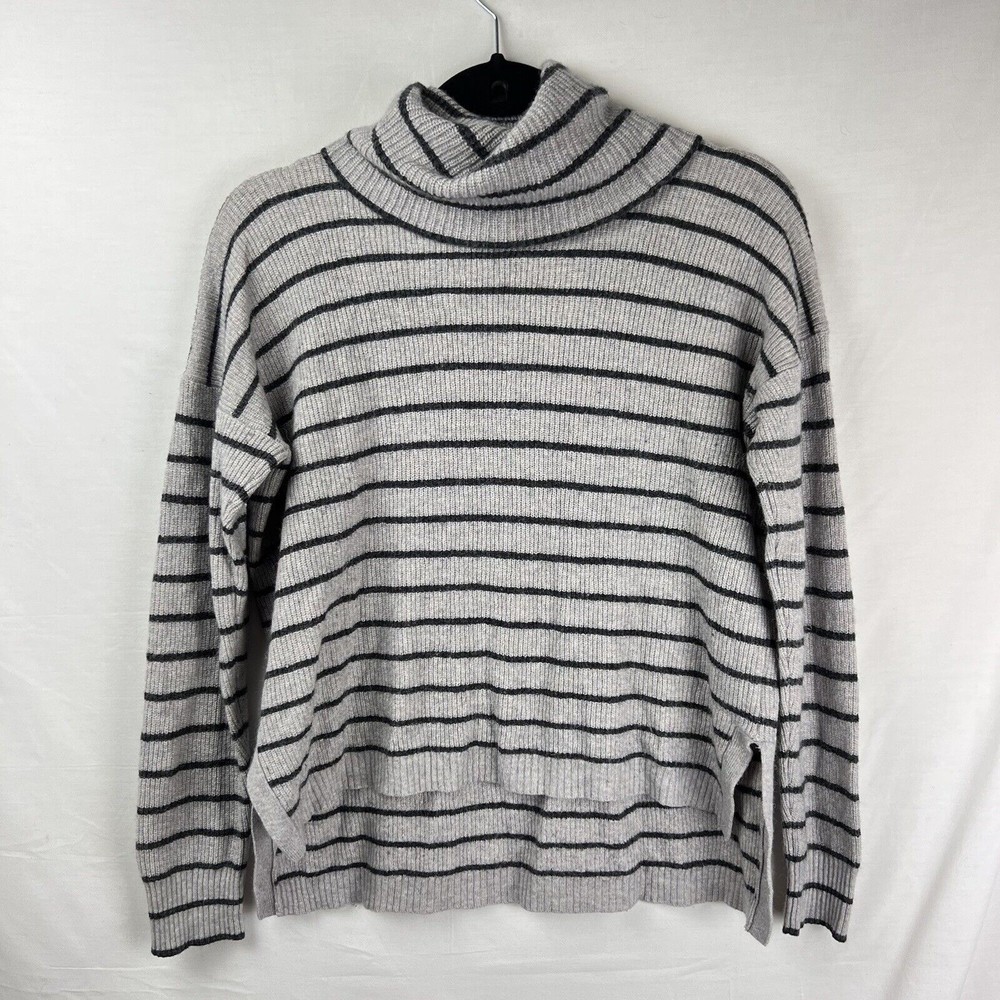 Madewell Women's Grey Black Striped Turtleneck Merino Wool Sweater Size L